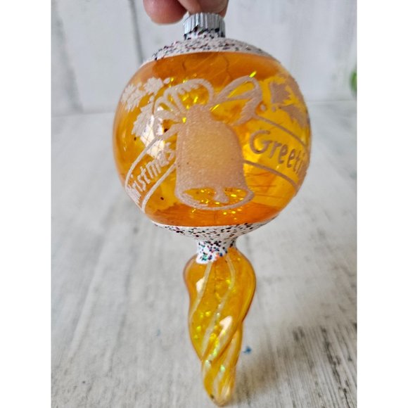Vintage radko shiny Brite yellow tinsel glitter greetings bell spiral ornament X - Picture 1 of 8